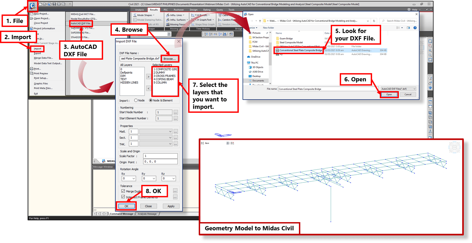 How to Utilize AutoCAD in Geometry Modeling in midas Civil